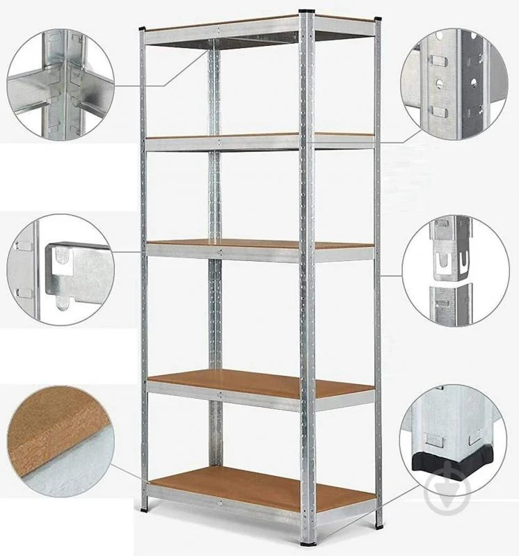 Стелаж 1800x900x450 мм Меткас Бюджет сірий ДСП полиці 5 шт. цинкований (40504590)